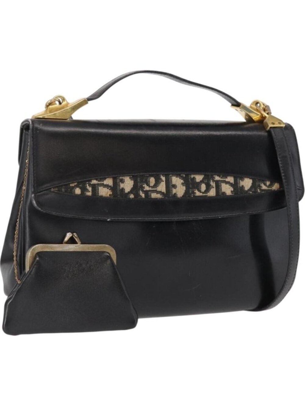 Christian Dior Trotter Canvas Shoulder Bag 2way Black Gold